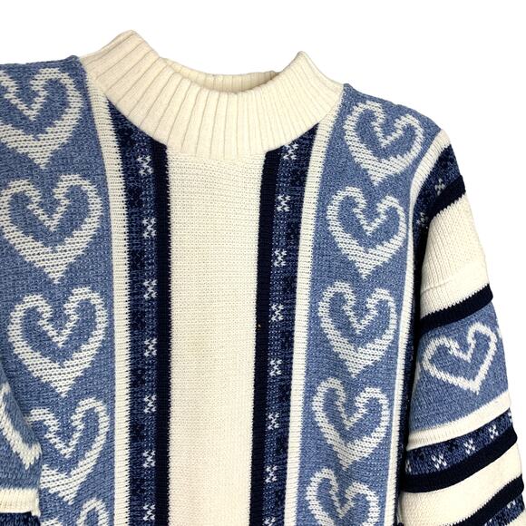 Vintage Heart Knit Striped Mock Neck Sweater Large - Picture 3 of 9